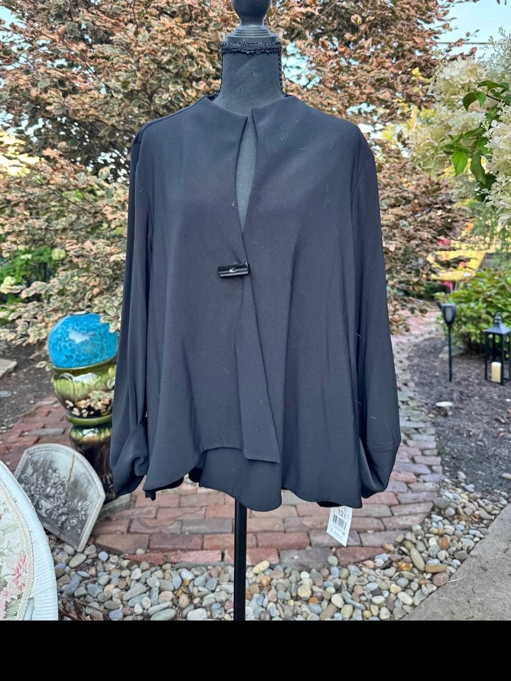 Joseph Ribkoff Black Draped Long-Sleeve Blouse with Front Tab